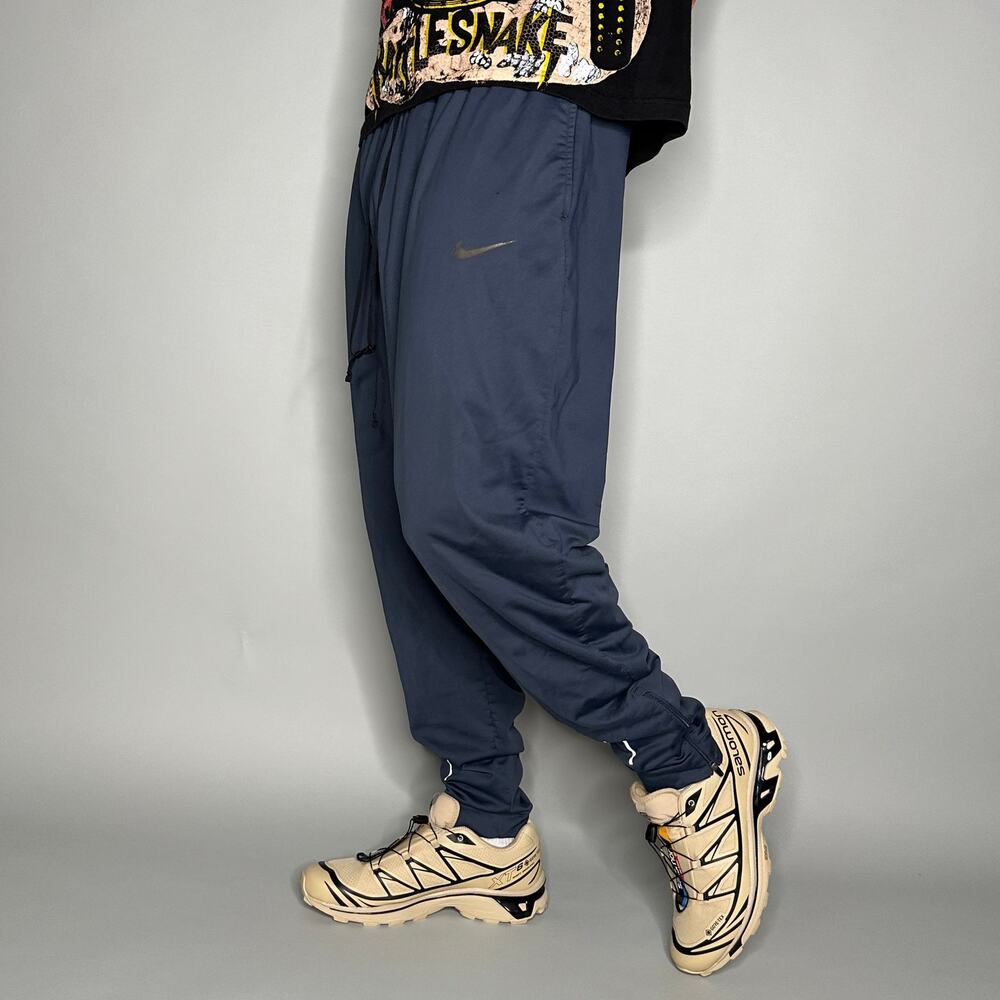 Vintage Y2K Nike Sweatpants Mens XL Navy Blue Polyester Joggers Ankle Zippers